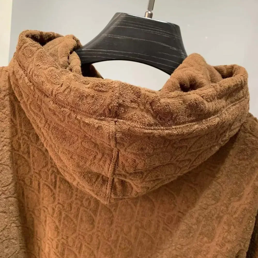Dior Oblique Relaxed-Fit Hooded Sweatshirt Brown Terry Cotton Jacquard for Men