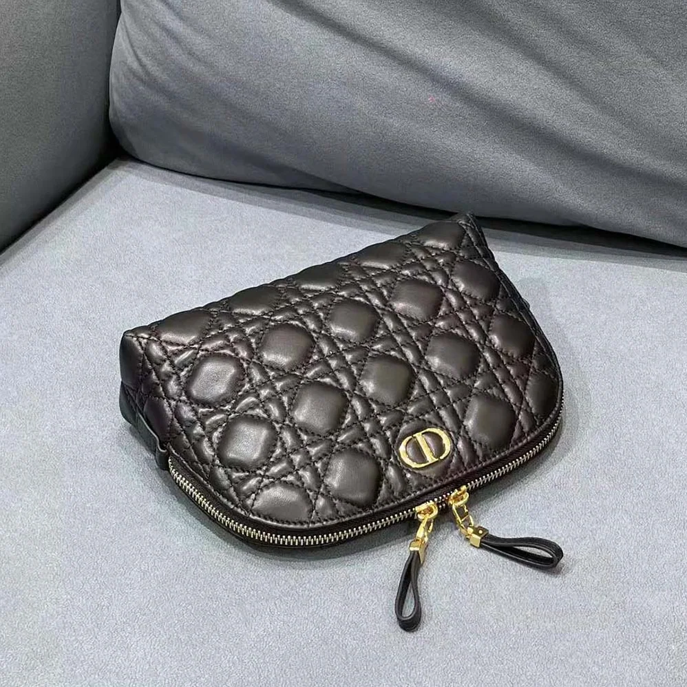 Dior Caro Beauty Pouch Black Cannage Lambskin for Women
