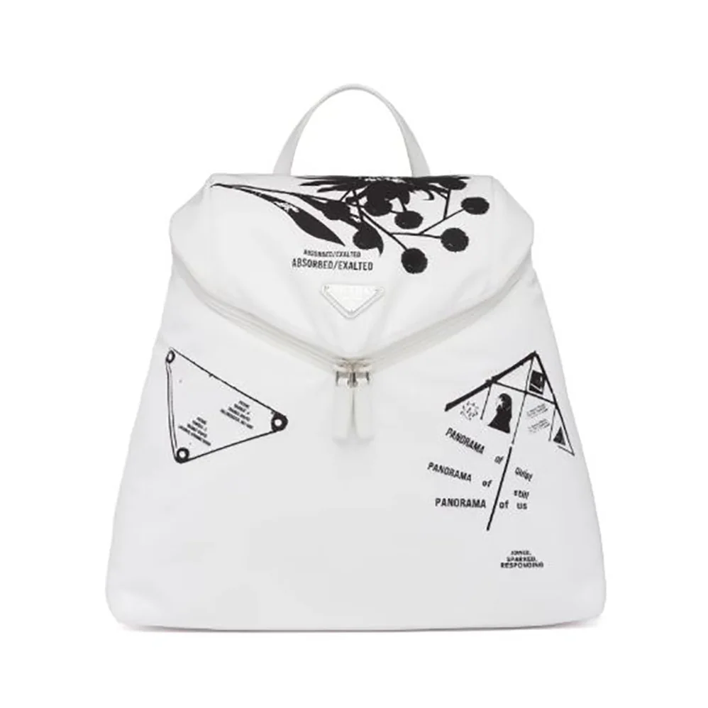 Prada Signaux Printed Nylon Backpack for Women in White Prada Signaux Printed Nylon Backpack for Women in White
