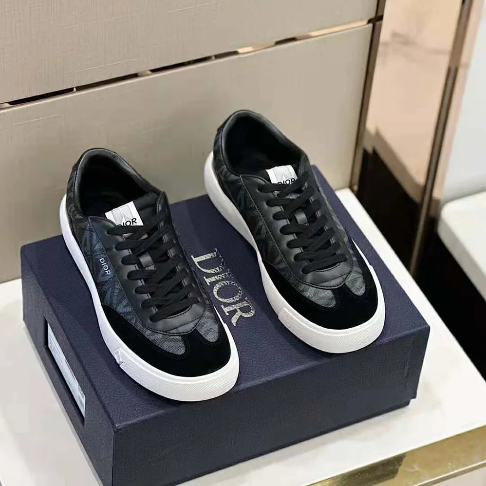 Dior B101 Sneaker Black CD Diamond Canvas with Smooth Calfskin and Nubuck for Men