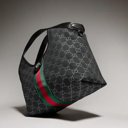 Gucci Giglio Small Tote Bag in Black Denim Palladium Hardware