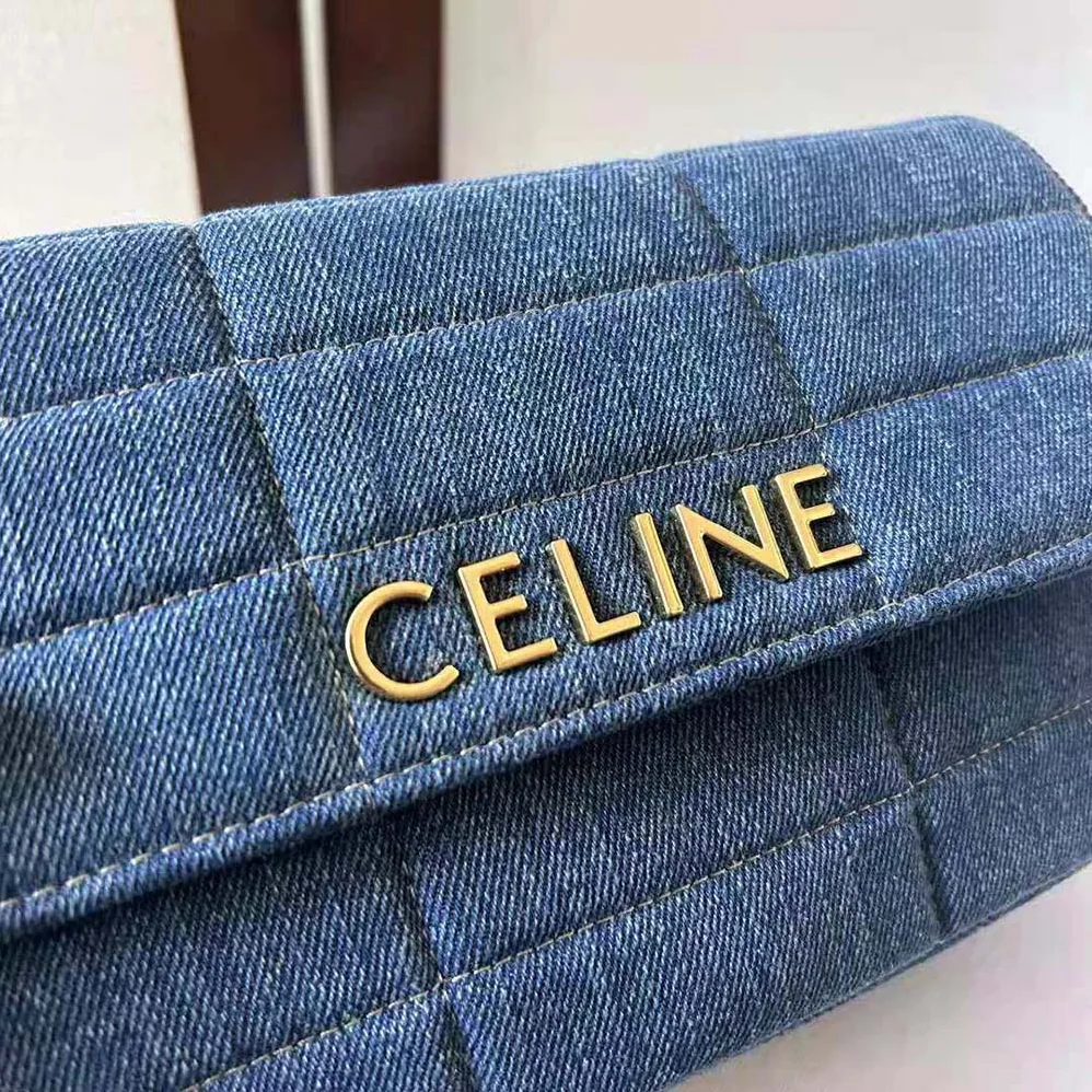 Celine Chain Shoulder Bag Matelasse Monochrome Celine in Quilted Denim for Women Celine Chain Shoulder Bag Matelasse Monochrome Celine in Quilted Denim for Women