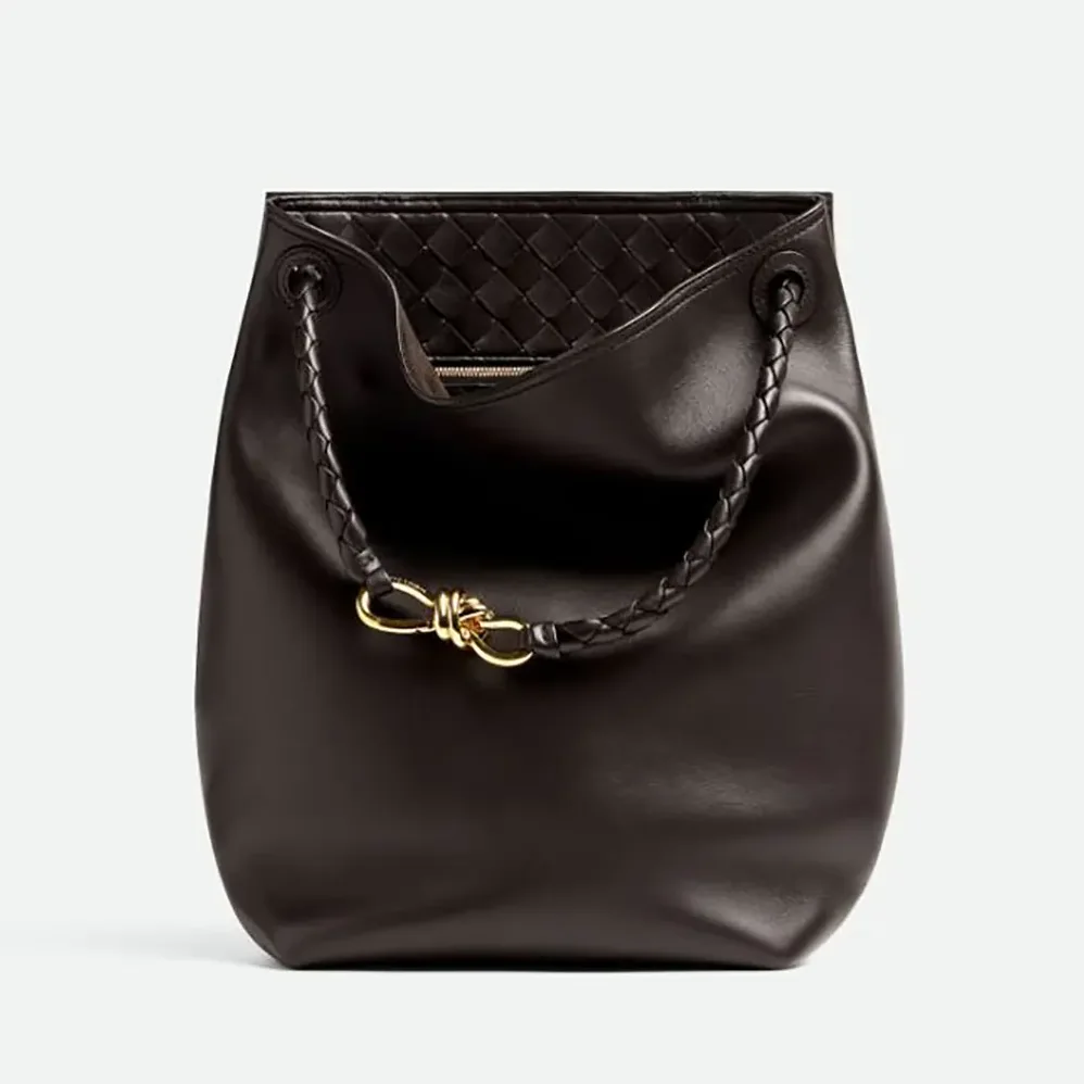 Bottega Veneta Andiamo Bucket in Silky Calf Leather for Women in Chocolate Bottega Veneta Andiamo Bucket in Silky Calf Leather for Women in Chocolate