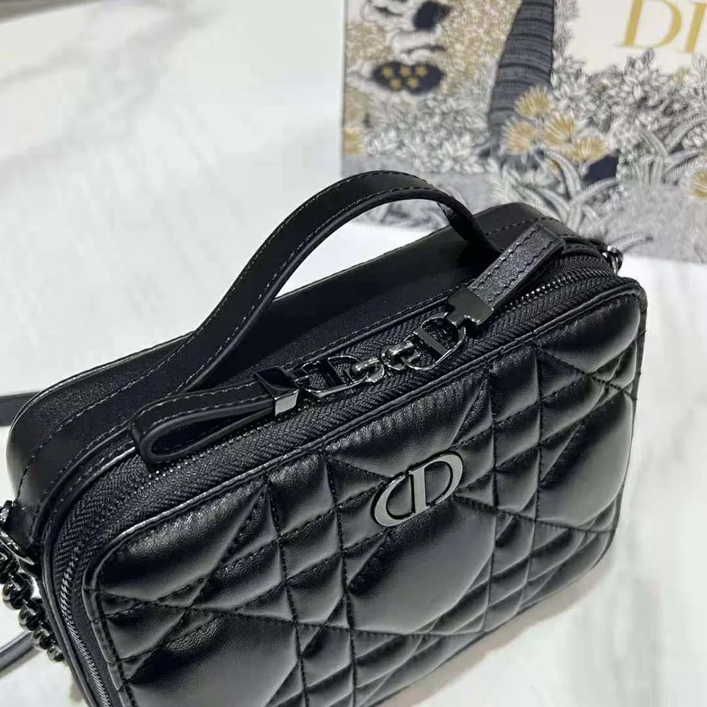 Dior Caro Box Bag with Chain Black Quilted Macrocannage Calfskin for Women Dior Caro Box Bag with Chain Black Quilted Macrocannage Calfskin for Women