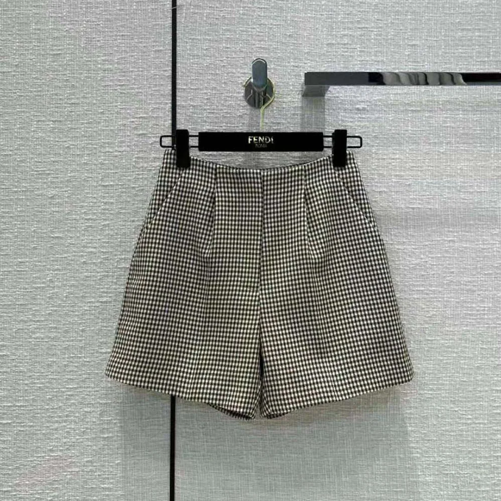 Fendi Beige Houndstooth Wool Shorts for Women