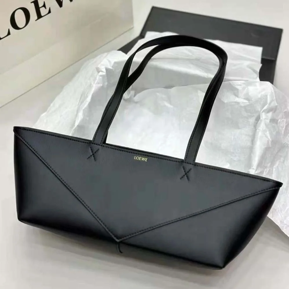 Loewe Cropped Puzzle Fold Bag in Shiny Calfskin for Women in Black Loewe Cropped Puzzle Fold Bag in Shiny Calfskin for Women in Black