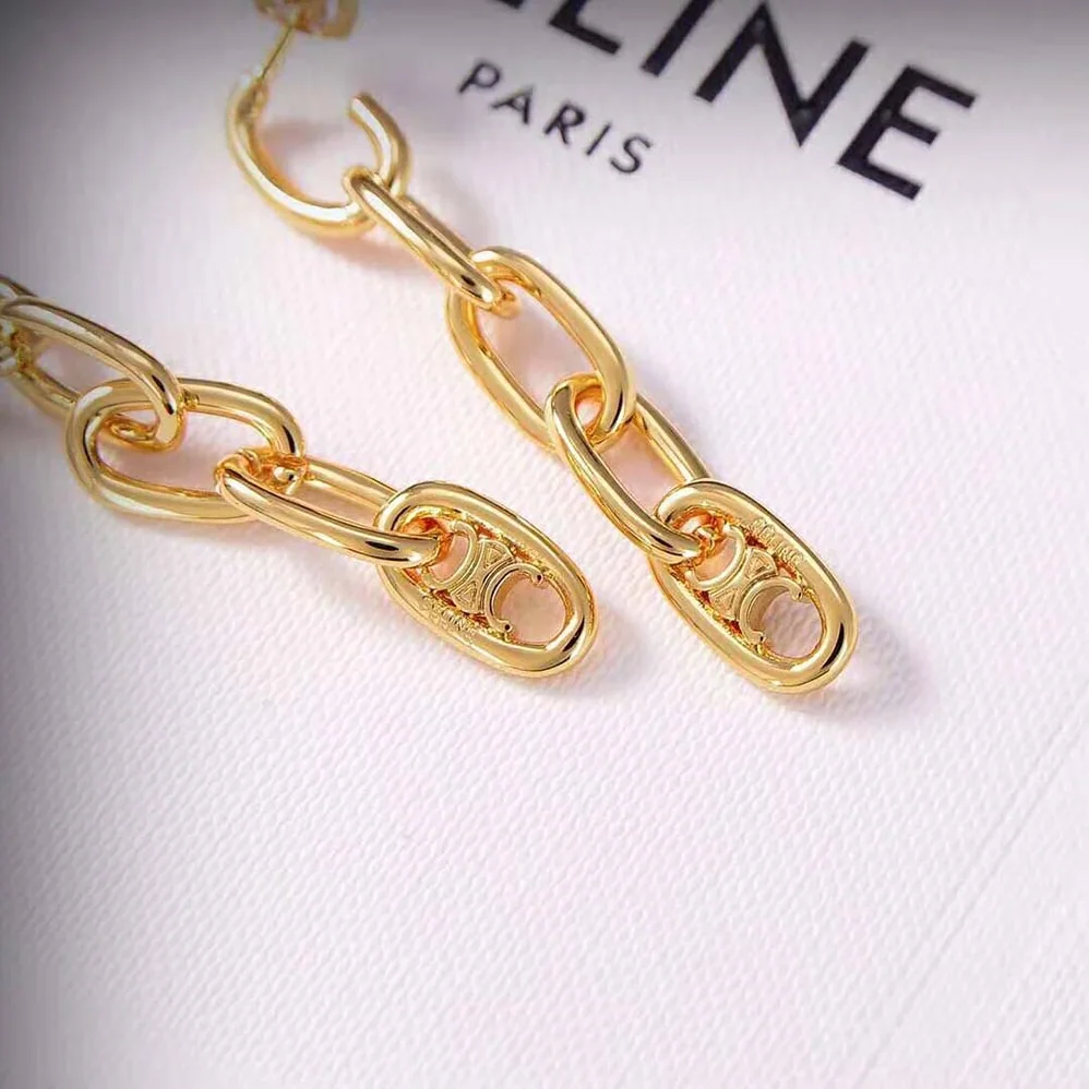 Celine Maillon Triomphe Link Earrings in Brass with Gold Finish for Women