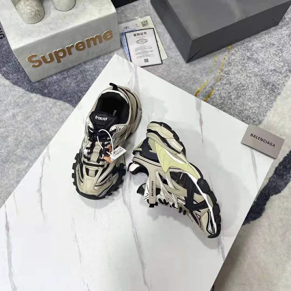 Balenciaga Track.2 Sneaker in Beige and Black Mesh and Nylon for Men