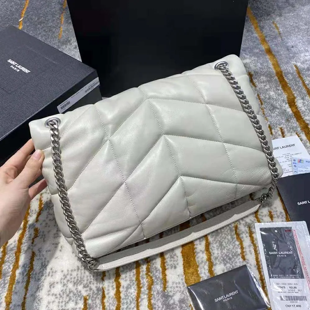 Saint Laurent YSL Puffer Medium Bag in Quilted Lambskin for Women in White Saint Laurent YSL Puffer Medium Bag in Quilted Lambskin for Women in White