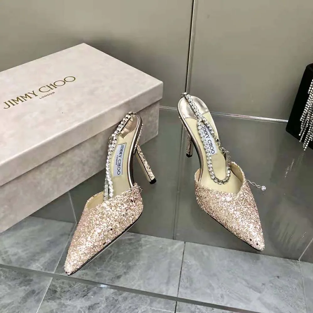 Jimmy Choo Saeda 100 Rose Coarse Glitter Fabric Pumps for Women Jimmy Choo Saeda 100 Rose Coarse Glitter Fabric Pumps for Women