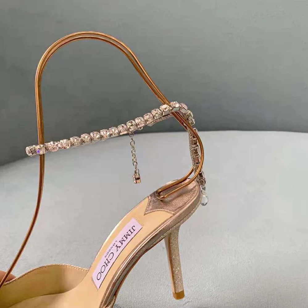 Jimmy Choo Saeda 100 Platinum Ice Dusty Glitter Pumps with Crystal Embellishment for Women Jimmy Choo Saeda 100 Platinum Ice Dusty Glitter Pumps with Crystal Embellishment for Women