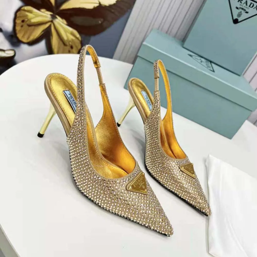 Prada Satin Slingbacks with Crystals for Women in Gold