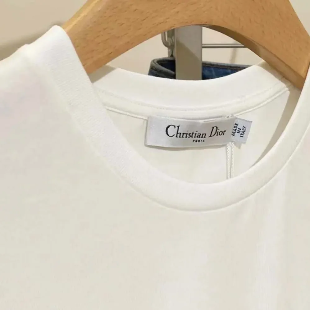 Dior T-Shirt White and Navy Blue Cotton Jersey for Men
