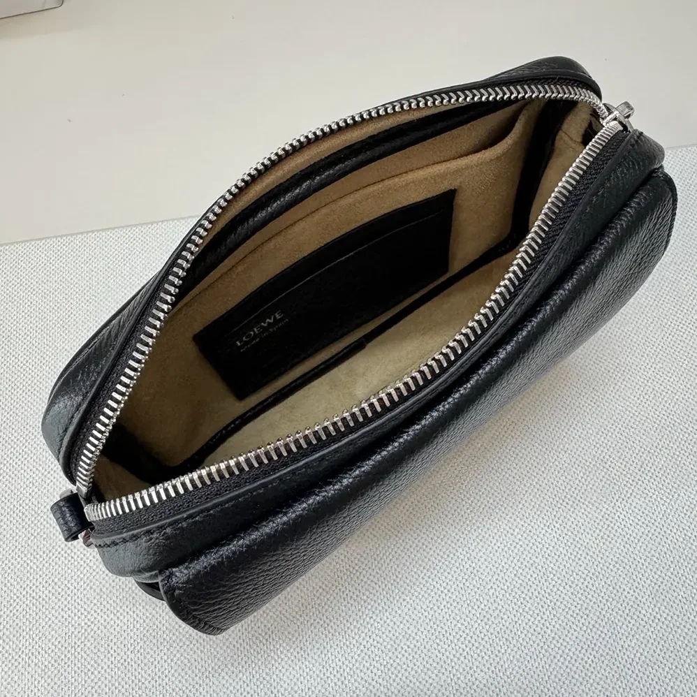 Loewe Small Pebble Messenger Bag in Supple Grained Calfskin for Unisex in Black
