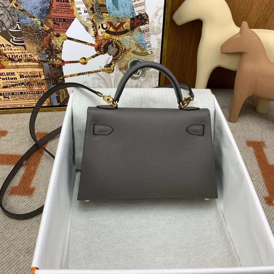 Hermes Kelly Mini Top Handle Bag / Dark Grey Epsom Gold Hardware
