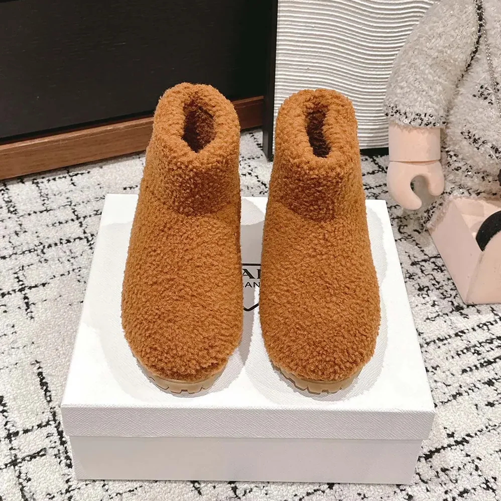 Prada Shearling Booties for Women in Brown