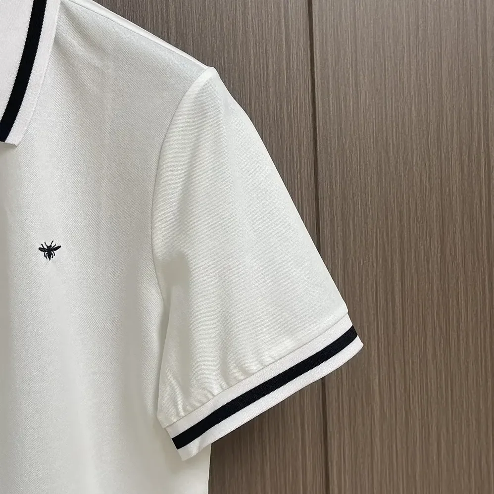 Dior Polo Shirt with Bee Embroidery White Cotton Piqué for Men