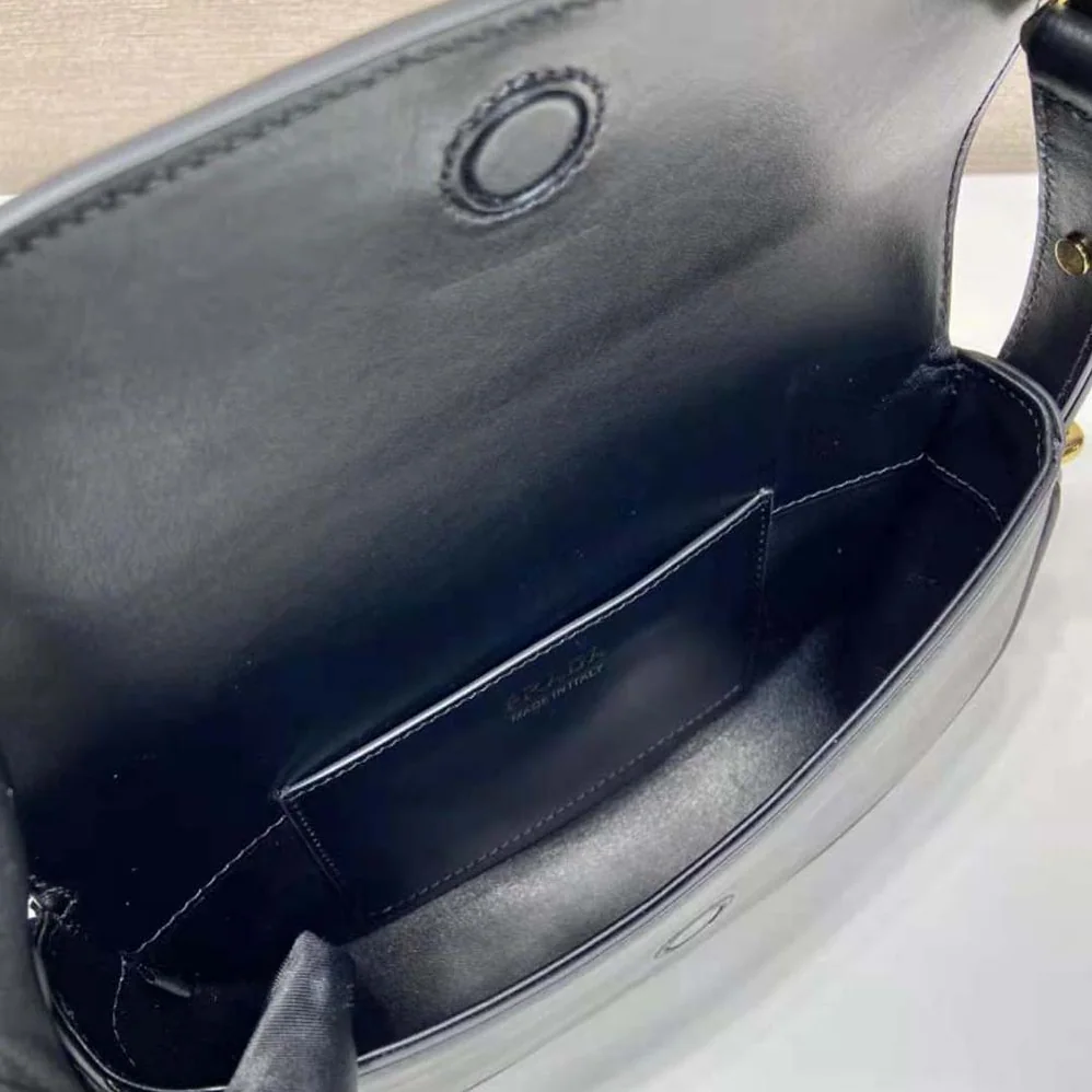 Prada Arqué Leather Shoulder Bag with Flap for Women in Black Prada Arqué Leather Shoulder Bag with Flap for Women in Black