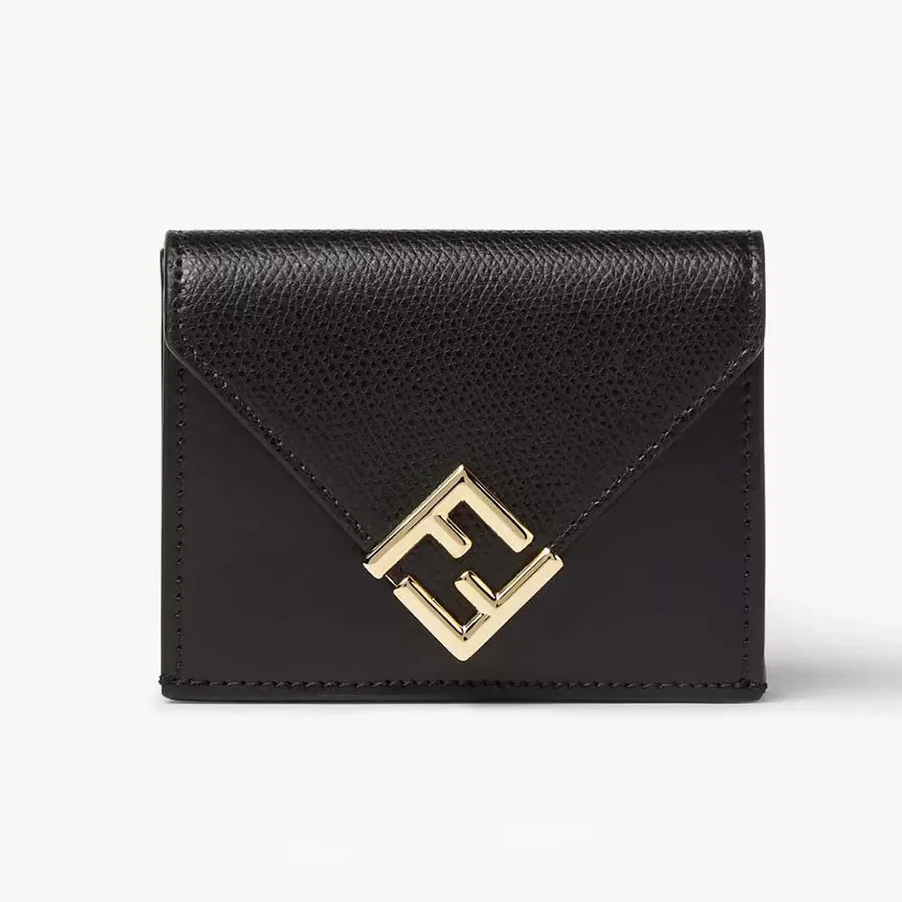 Fendi FF Diamonds Wallet Black Leather Wallet for Unisex