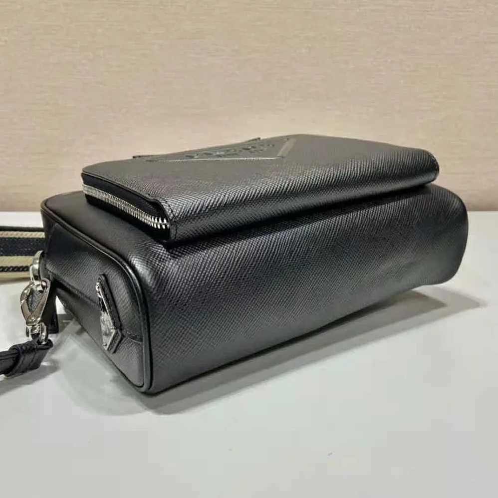 Prada Saffiano Leather Shoulder Bag With Iconic Prada Material for Men in Black