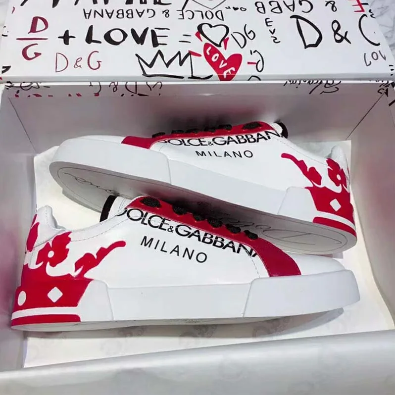 Dolce Gabbana D&G Shoes Portofino Sneakers in Printed Patent Calfskin for Men in Red Dolce Gabbana D&G Shoes Portofino Sneakers in Printed Patent Calfskin for Men in Red
