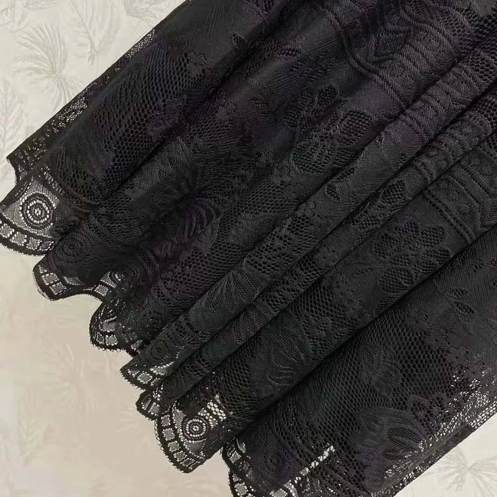 Dior Flared Mid-Length Skirt Black Technical Cotton Lace with D for Women in Lace Butterfly Motif Dior Flared Mid-Length Skirt Black Technical Cotton Lace with D for Women in Lace Butterfly Motif