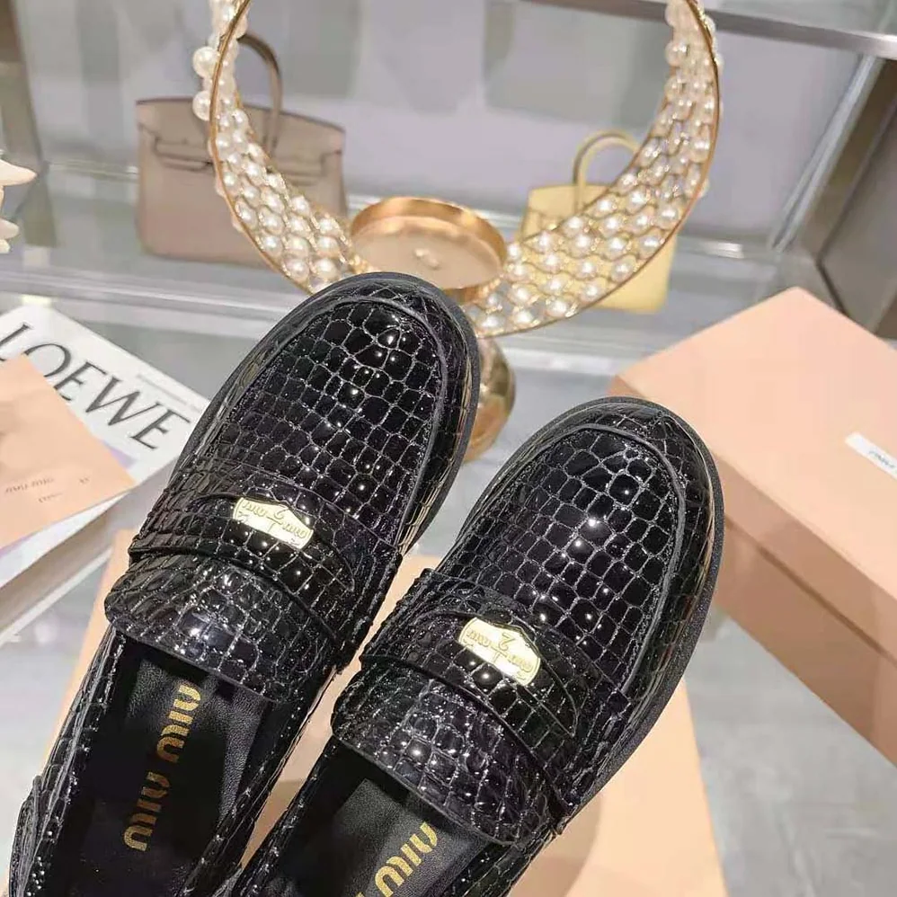 Miu Miu Croco for Women in print Leather Penny Loafers Miu Miu Croco for Women in print Leather Penny Loafers