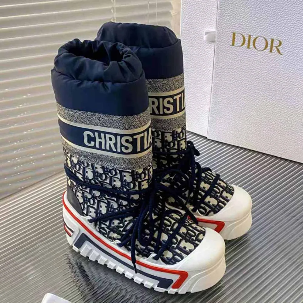 Dior Dioralps Snow Boot Deep Blue Dior Oblique Shiny Nylon for Women Dior Dioralps Snow Boot Deep Blue Dior Oblique Shiny Nylon for Women