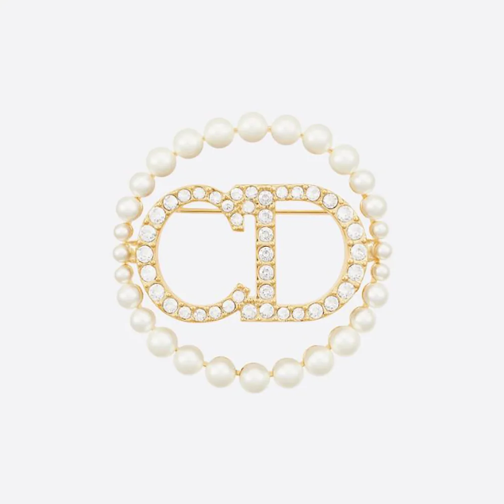 Dior Clair D Llune Brooch White Resin Pearls and White Crystals for Women