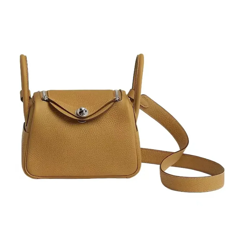 Hermes Lindy Mini 19 in Clemence Leather for Women in Sandy/Silver Hermes Lindy Mini 19 in Clemence Leather for Women in Sandy/Silver