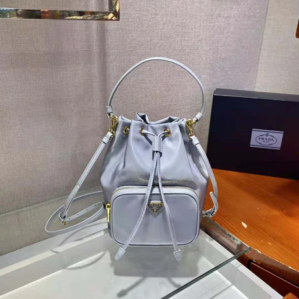 Prada Duet Re-Nylon Bucket Bag for Women in Blue Prada Duet Re-Nylon Bucket Bag for Women in Blue