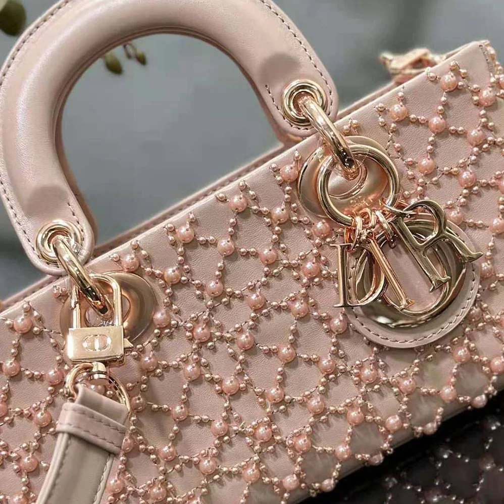 Dior Small Lady D-joy Bag Rose Des Vents Cannage Calfskin Embroidered with Resin Pearls for Women Dior Small Lady D-joy Bag Rose Des Vents Cannage Calfskin Embroidered with Resin Pearls for Women