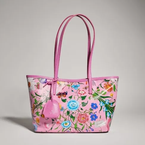 Gucci Tribeca Small Tote Bag / Pink/ Multicolor Gucci Flora Coated Canvas Palladium Hardware A0034E FAF8S 8642 Gucci Tribeca Small Tote Bag / Pink/ Multicolor Gucci Flora Coated Canvas Palladium Hardware A0034E FAF8S 8642