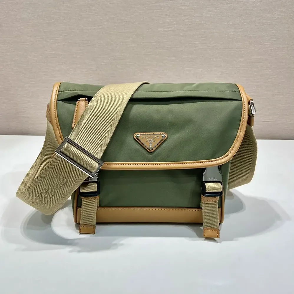 Prada Re-Nylon and Leather Shoulder Bag for Men in Dark Green
