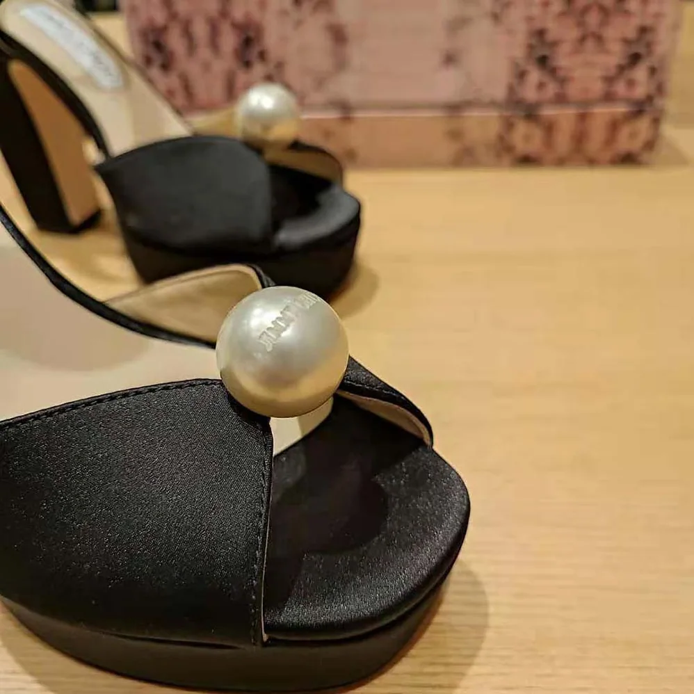 Jimmy Choo Socorie 120 Black Suede Platform Sandals with Pearl Detailing for Women Jimmy Choo Socorie 120 Black Suede Platform Sandals with Pearl Detailing for Women