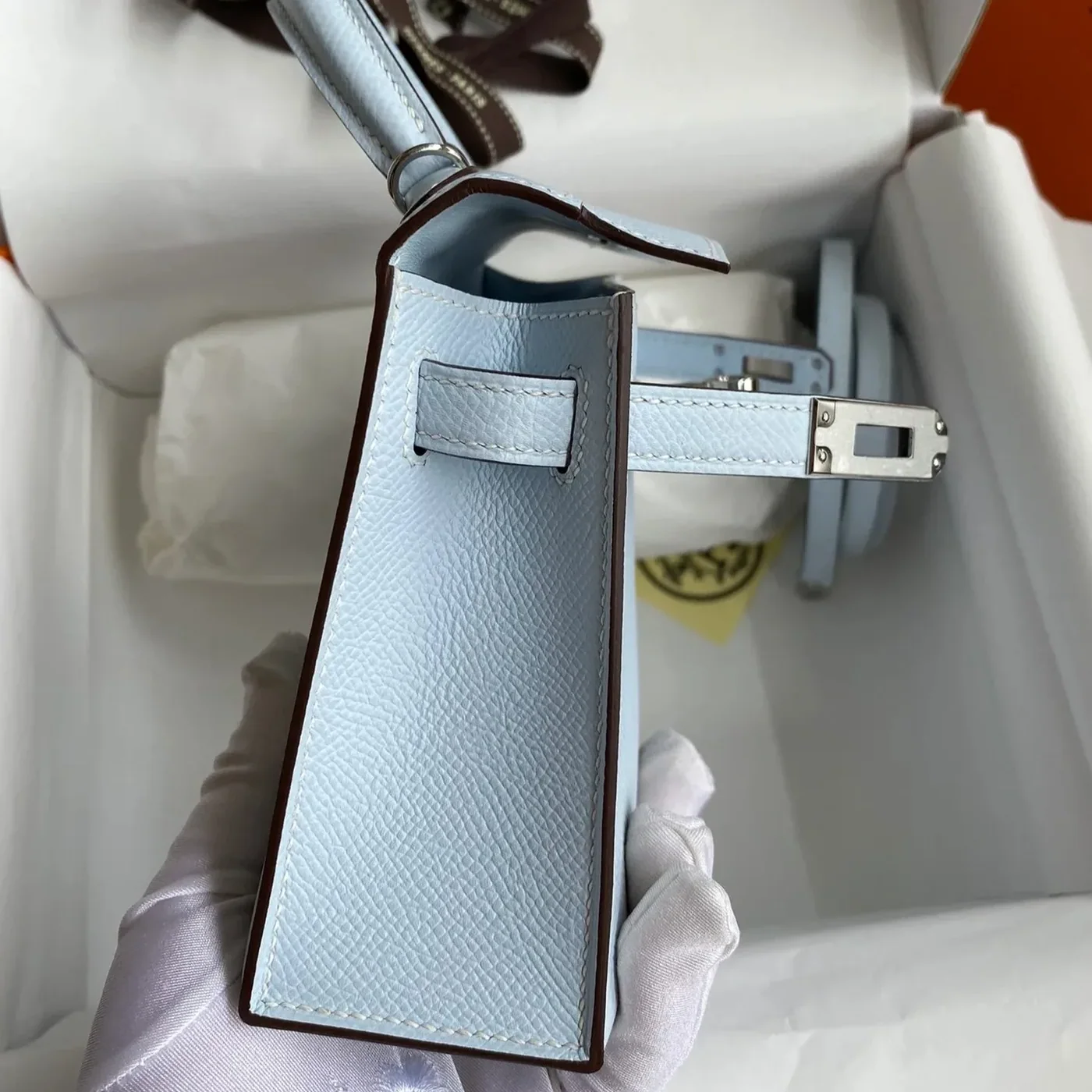 Hermes Kelly Mini Top Handle Bag / Sky Blue Epsom Palladium Hardware Hermes Kelly Mini Top Handle Bag / Sky Blue Epsom Palladium Hardware