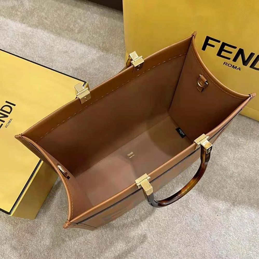 Fendi Sunshine Shopper Leather Shopper for Women in Brown Fendi Sunshine Shopper Leather Shopper for Women in Brown