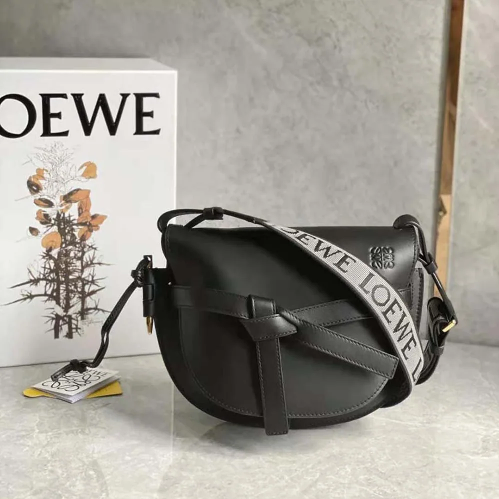 Loewe Small Gate Bag in Soft Calfskin and Jacquard for Women in Black
