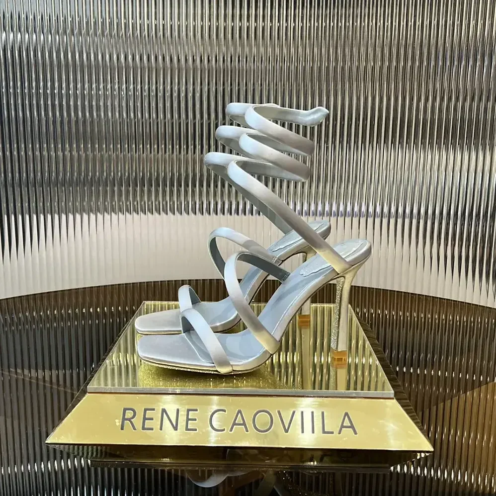 Rene Caovilla Cleopatra Silver Satin Sandal 105 for Women Rene Caovilla Cleopatra Silver Satin Sandal 105 for Women