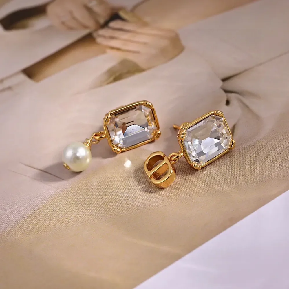 Dior Tribales Earrings Gold-Finish Metal with White Resin Pearls and Silver for Women in Tone Crystals
