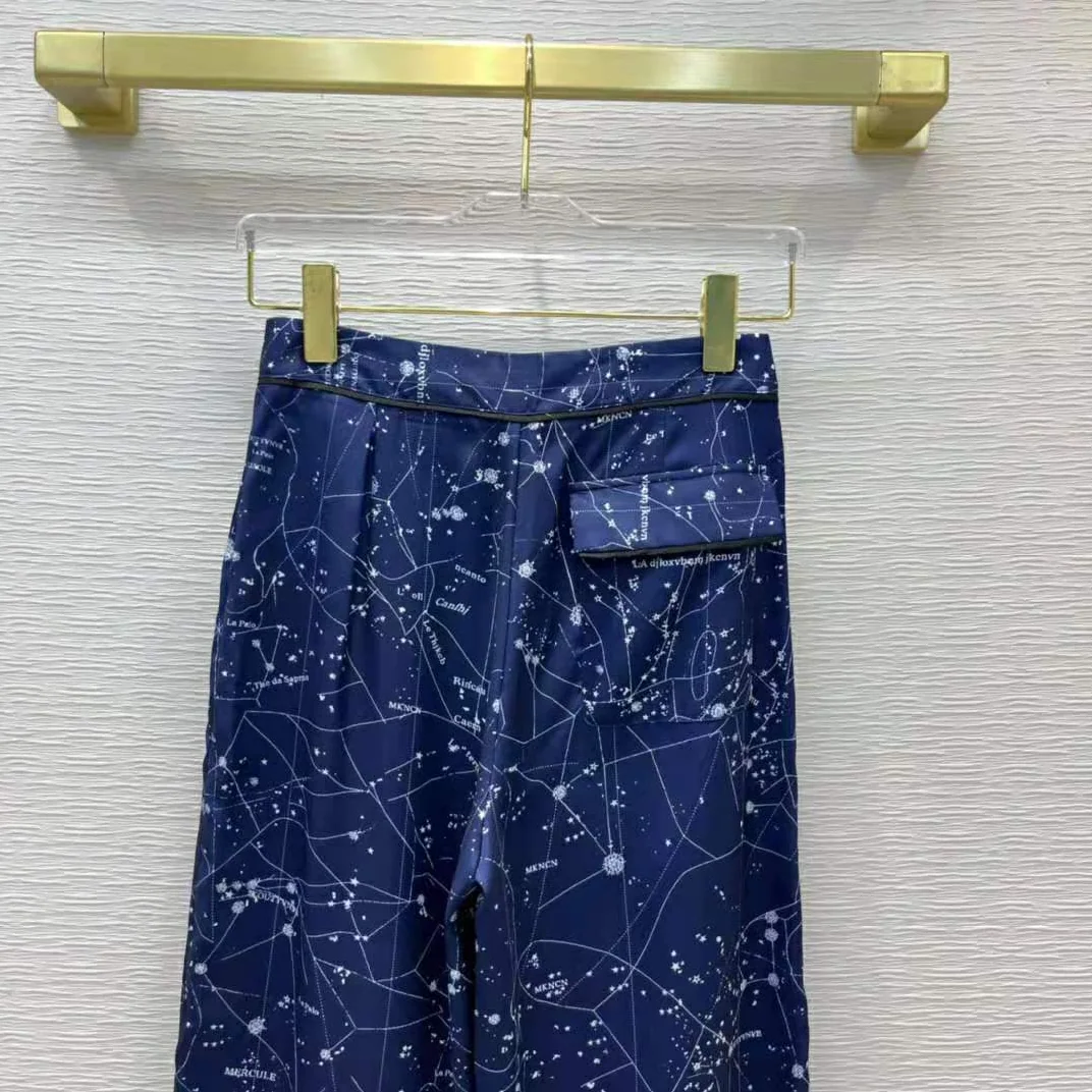 Dior Chez Moi Pants Blue Dior Zodiac Silk Twill for Women