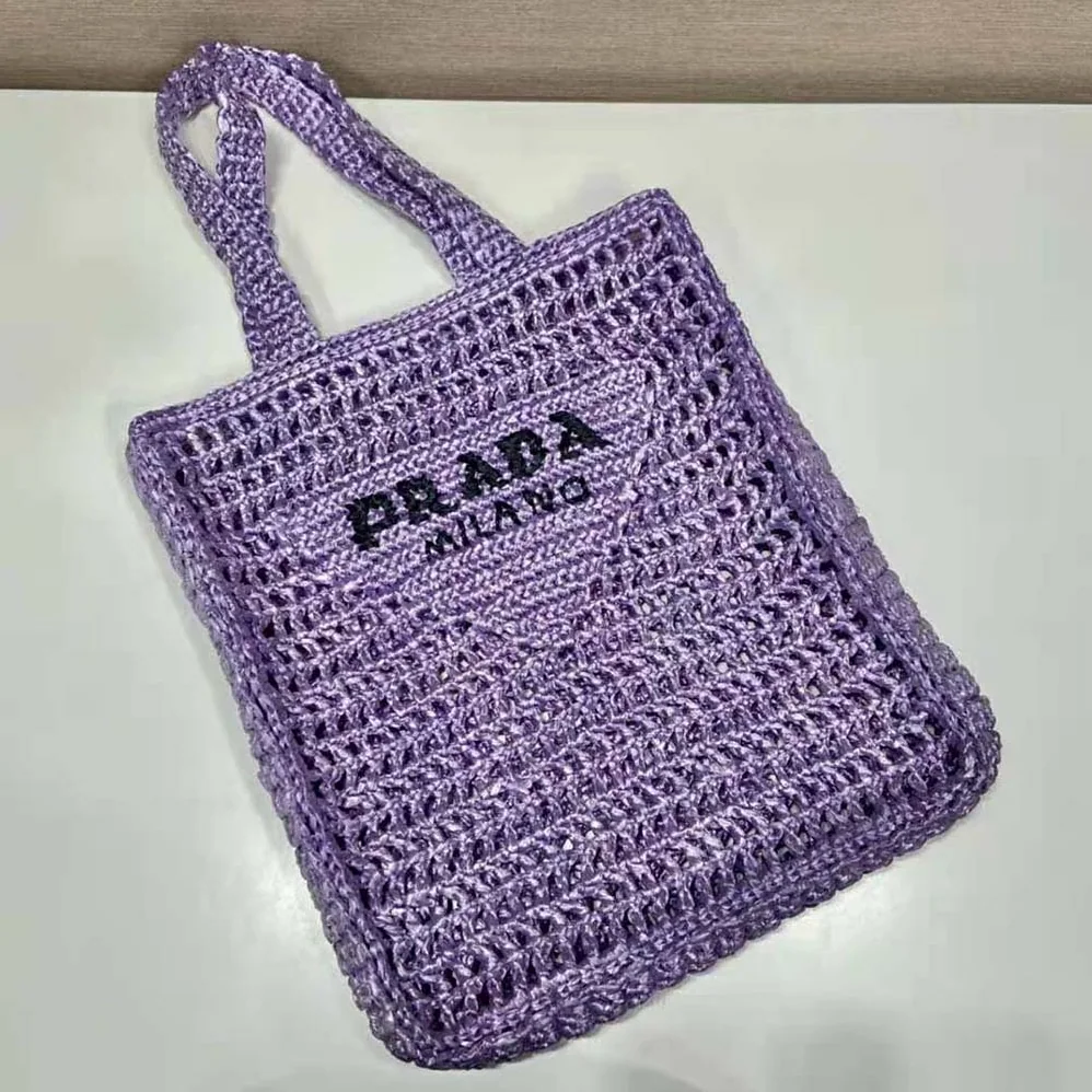 Prada Raffia Tote Bag with A Soft for Women in Purple