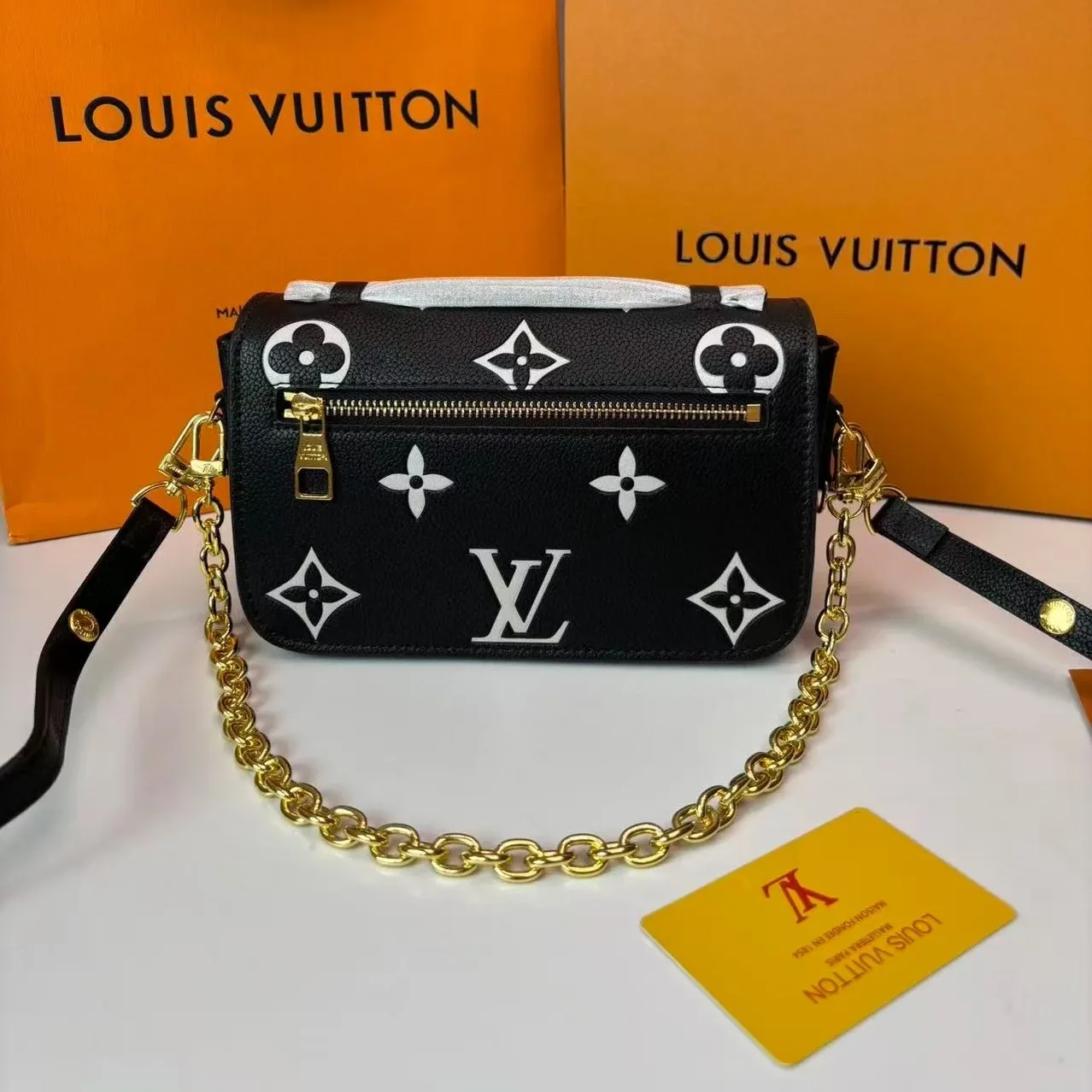 Louis Vuitton Pochette Metis East West Shoulder Bag in Black / Beige Gold Hardware