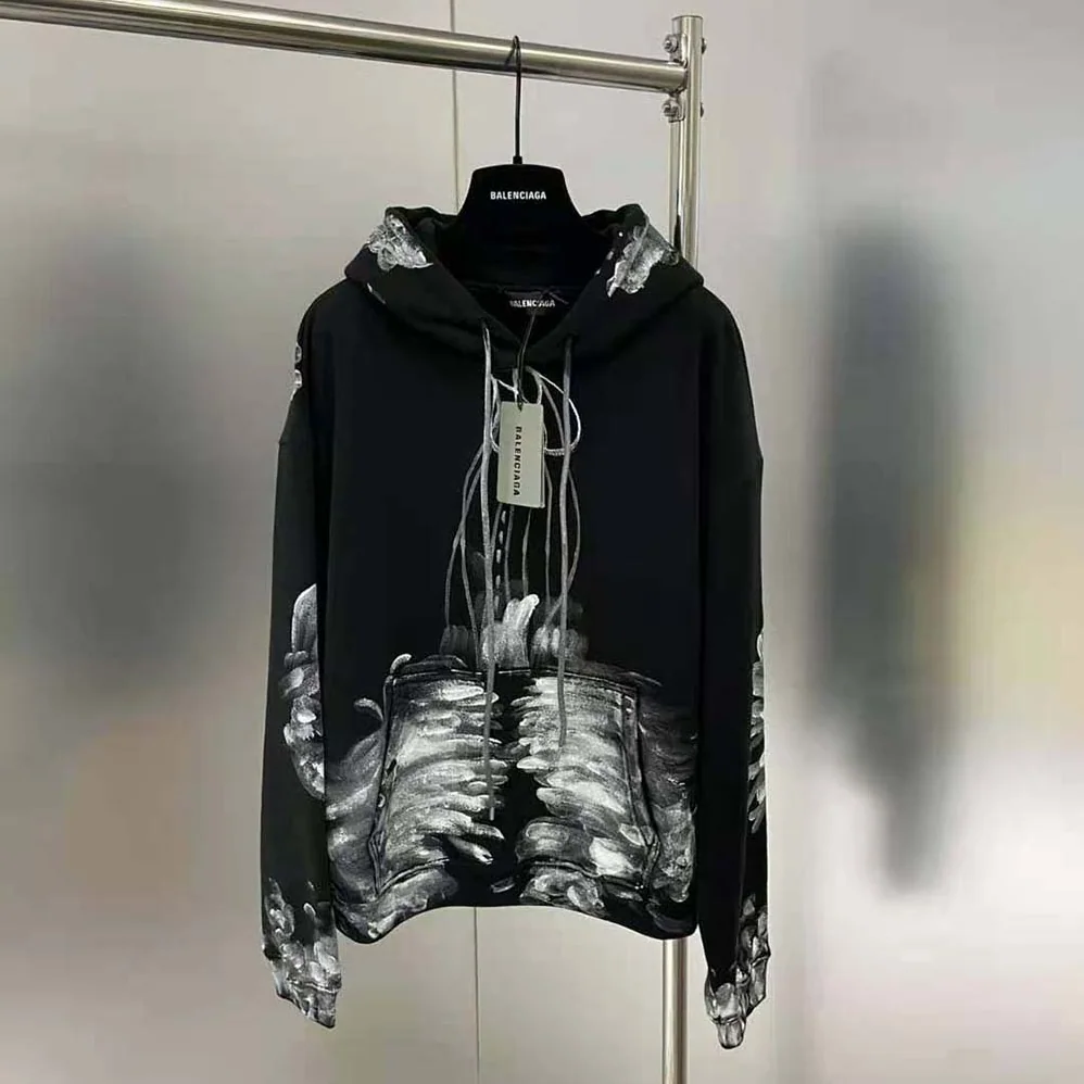 Balenciaga Painter Fitted Hoodie in Black for Women in White Medium Fleece