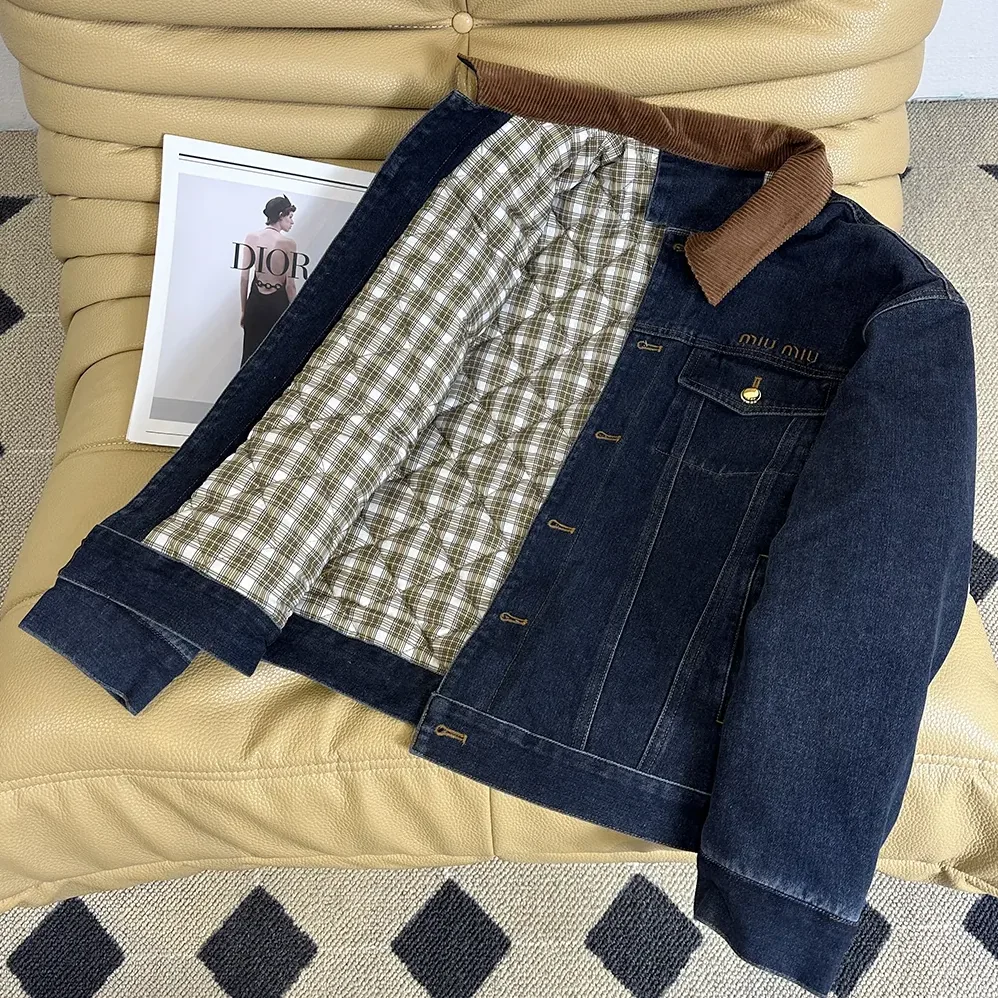 Miu Miu Flocked Denim And Velvet Blouson Jacket for Women