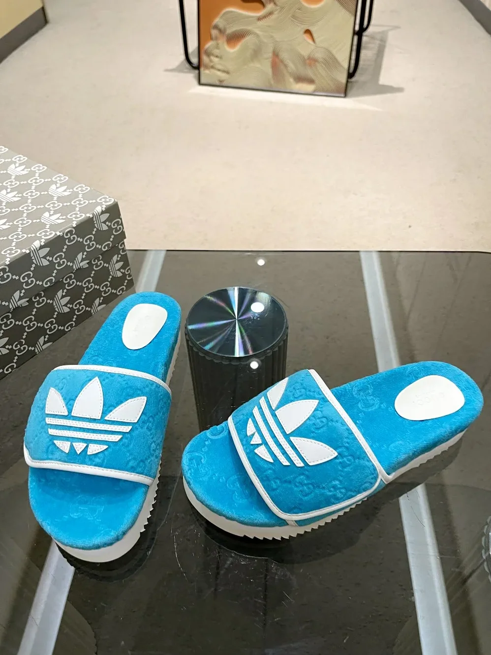 Gucci x Adidas GG Platform Sandal Light Blue for Women