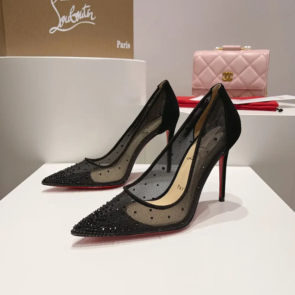 Christian Louboutin Follies Strass 100 mm Pumps Suede Calf for Women in Black Christian Louboutin Follies Strass 100 mm Pumps Suede Calf for Women in Black