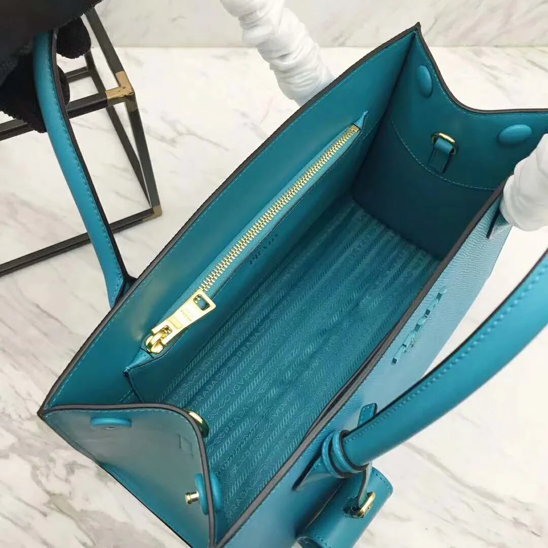 Prada Monochrome Handbag in Saffiano and Calf Leather in Aqua Prada Monochrome Handbag in Saffiano and Calf Leather in Aqua
