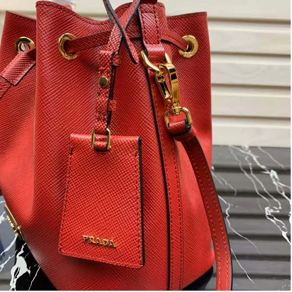 Prada Saffiano Leather Bucket Bag for Women in Red