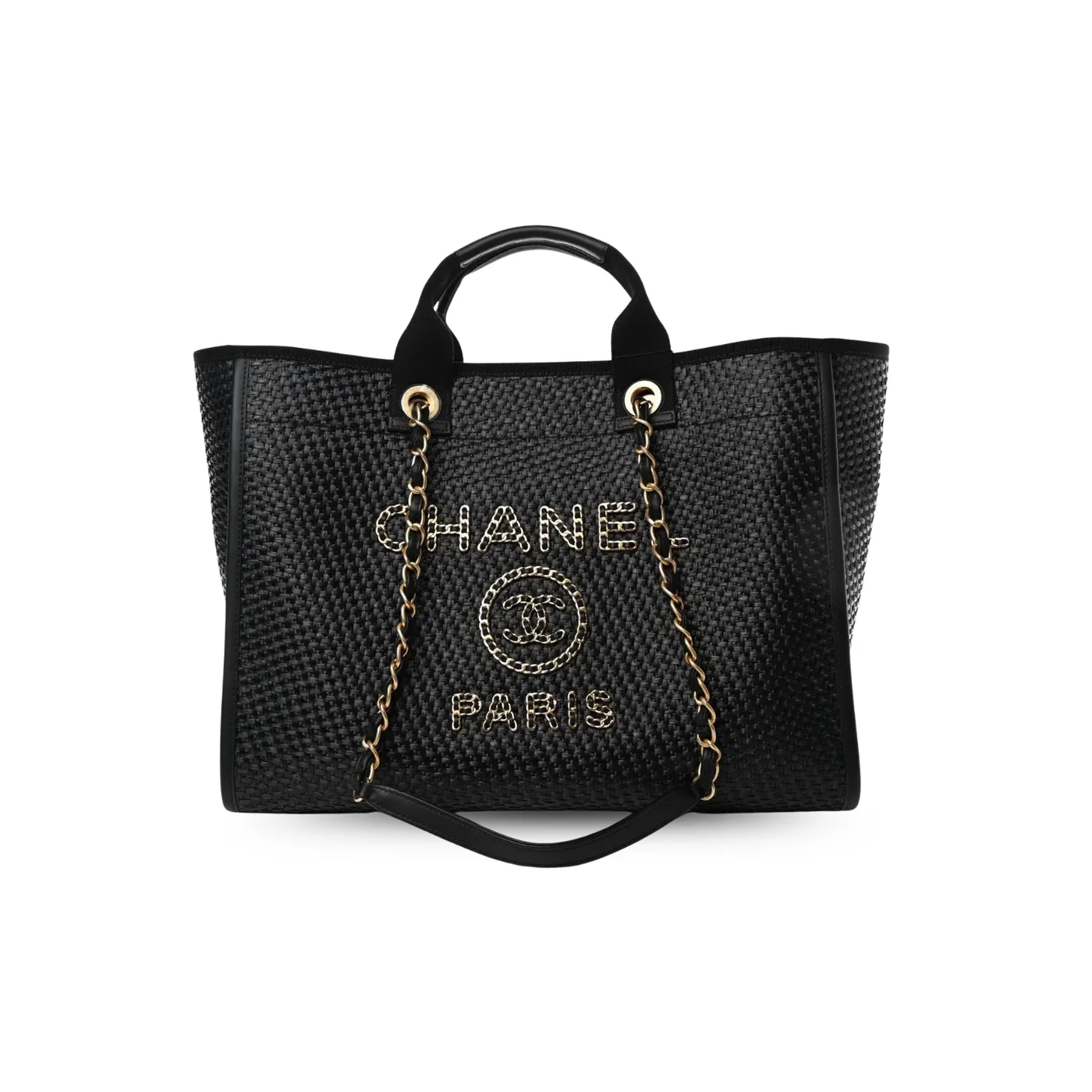 Chanel Deauville Medium Tote Bag in Black Raffia Gold Hardware